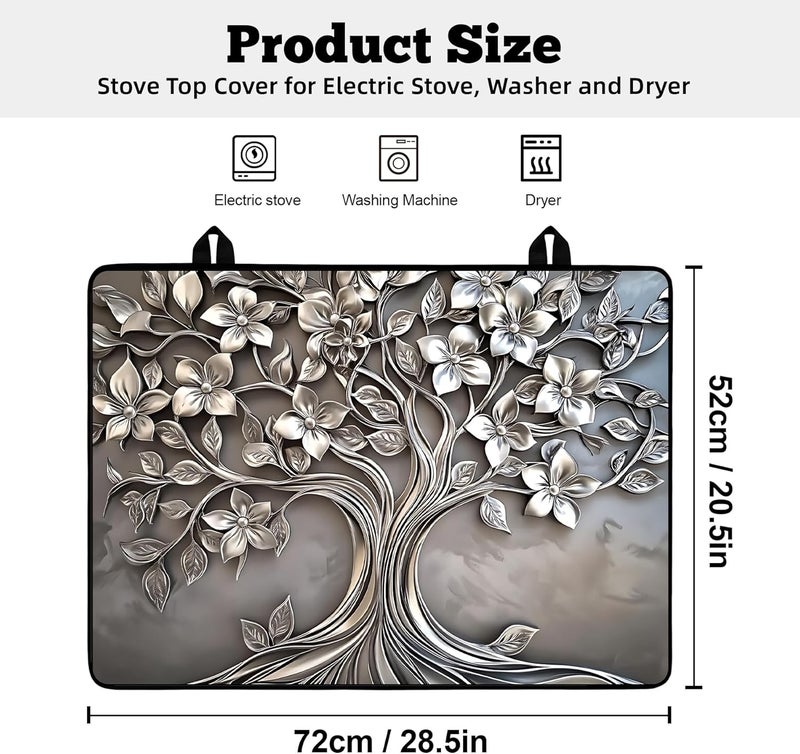 AOHMPT Multi-Design Stove Top Cover for Glass/Electric Stoves - 3-in-1 Heat-Resistant Protector Mat, Non-Slip Drying Rack 28"x20" (Silver-Tree, 28"L x 20"W) - Image 2